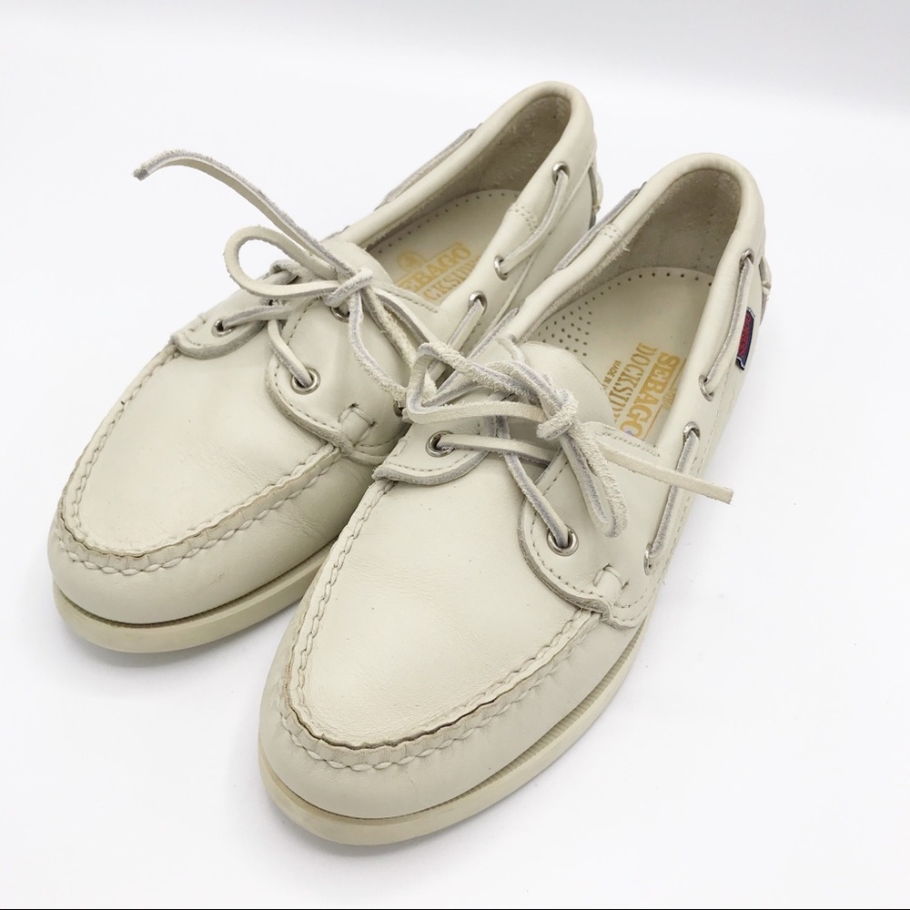 Sebago Docksides White Leather Boat Shoes Sz 8.5 M